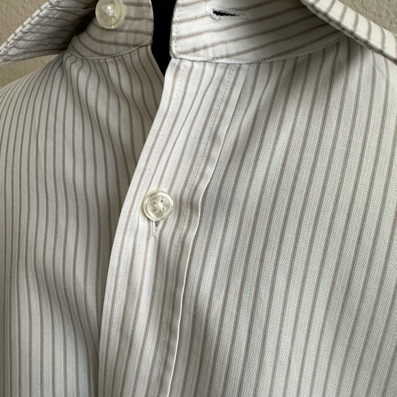 Hugo Boss 36 Fitted Shirt Long Sleeve Button Down Gray Grey Stripe Cotton MINT - Picture 3 of 11